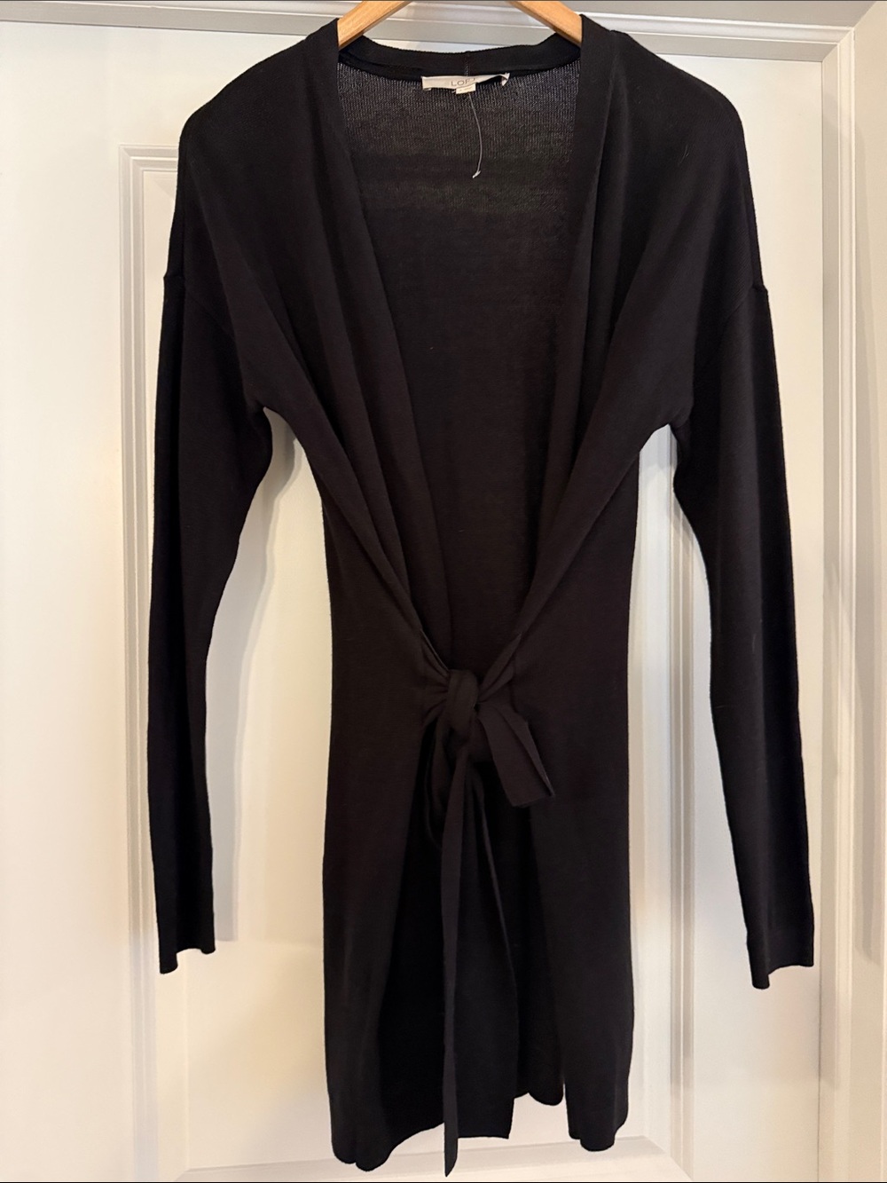 LOFT Women's Tie Waist Black Cardigan Sweater - Small